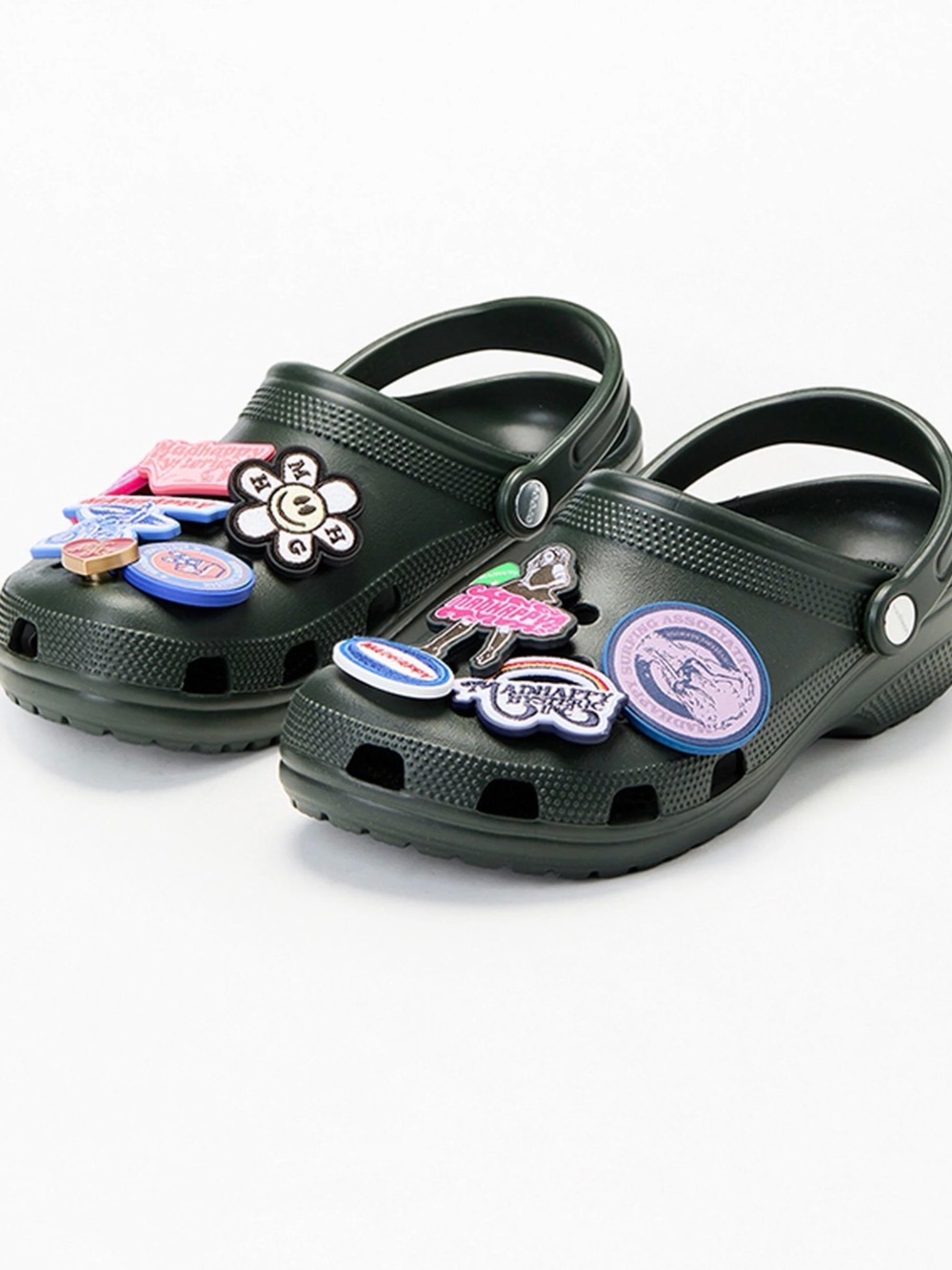 Madhappy Dark Green Clog Slippers with Colorful Charms